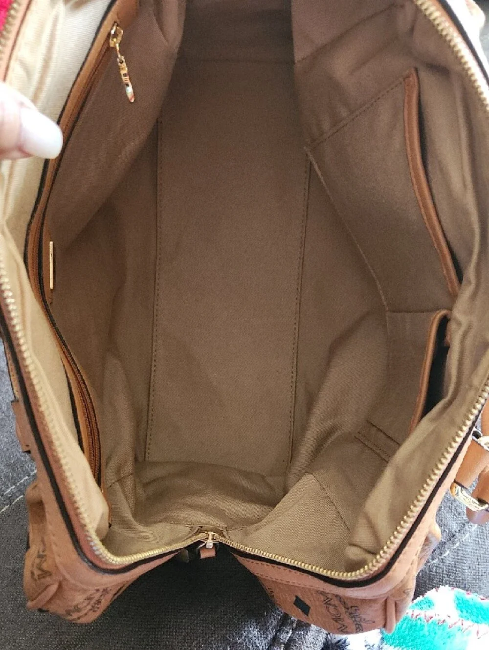 MCM Cognac Logo Visetos Satchel with Gold Hardware - Picture 12 of 15